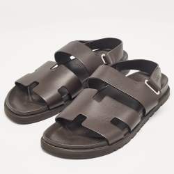 Hermes Brown Leather Takara Slide Slingback Sandals Size 43