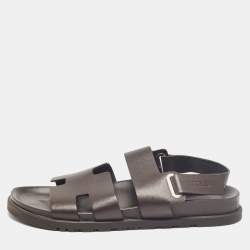 Hermes Brown Leather Takara Slide Slingback Sandals Size 43