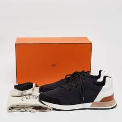 Hermes Black/White Neoprene and Leather Miles Sneakers Size 44