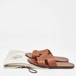 Hermes Brown Ostrich Leather Izmir Slippers Size 42