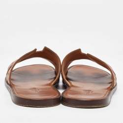 Hermes Brown Ostrich Leather Izmir Slippers Size 42