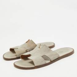 Hermes Grey Suede Izmir Slides Size 43.5