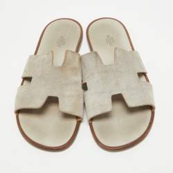 Hermes Grey Suede Izmir Slides Size 43.5