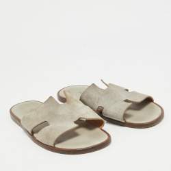 Hermes Grey Suede Izmir Slides Size 43.5