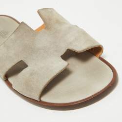 Hermes Grey Suede Izmir Slides Size 43.5