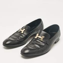 Pre Owned Hermes Black Leather Paris Slip On Loafers Size 44