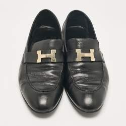 Pre Owned Hermes Black Leather Paris Slip On Loafers Size 44