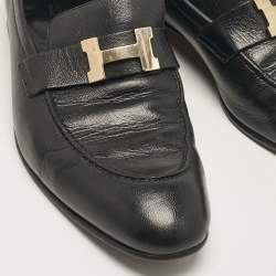 Pre Owned Hermes Black Leather Paris Slip On Loafers Size 44