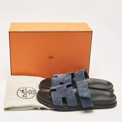 Hermes Dark Blue Suede Chypre Sandals Size 41.5