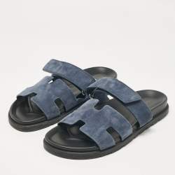 Hermes Dark Blue Suede Chypre Sandals Size 41.5
