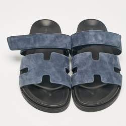 Hermes Dark Blue Suede Chypre Sandals Size 41.5