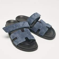 Hermes Dark Blue Suede Chypre Sandals Size 41.5