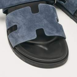 Hermes Dark Blue Suede Chypre Sandals Size 41.5