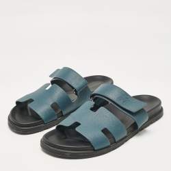 Hermes Blue Leather Chypre Sandals Size 44