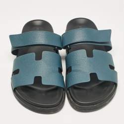 Hermes Blue Leather Chypre Sandals Size 44