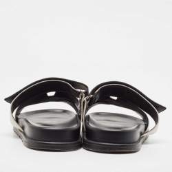 Hermes White/Black Canvas and Leather Chypre Sandals Size 42.5