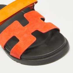 Hermes Orange Suede Chypre Sandals Size 41