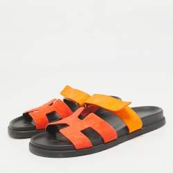 Hermes Orange Suede Chypre Sandals Size 41