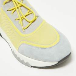 Hermes Yellow/Grey  Fabric and Leather Addict Lace Up Sneakers Size 41