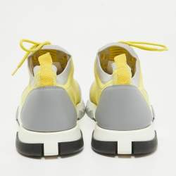 Hermes Yellow/Grey  Fabric and Leather Addict Lace Up Sneakers Size 41
