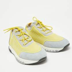 Hermes Yellow/Grey  Fabric and Leather Addict Lace Up Sneakers Size 41