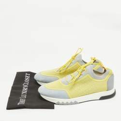 Hermes Yellow/Grey  Fabric and Leather Addict Lace Up Sneakers Size 41