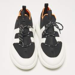 Pre Owned Hermes Black/White Knit Fabric and Leather Duel Sneakers Size 43