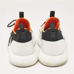 Pre Owned Hermes Black/White Knit Fabric and Leather Duel Sneakers Size 43
