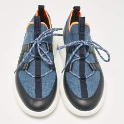 Hermes Blue/Black Knit Fabric and Leather Duel Sneakers Size 43