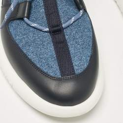 Hermes Blue/Black Knit Fabric and Leather Duel Sneakers Size 43