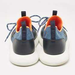 Hermes Blue/Black Knit Fabric and Leather Duel Sneakers Size 43