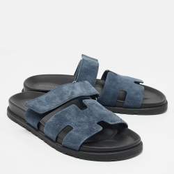 Hermes Navy Blue Suede Chypre Sandals Size 41