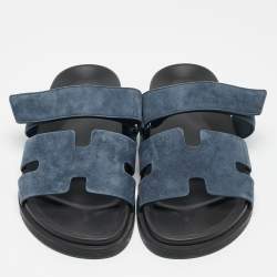 Hermes Navy Blue Suede Chypre Sandals Size 41