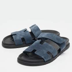 Hermes Navy Blue Suede Chypre Sandals Size 41