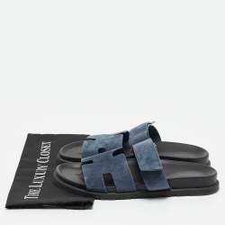 Hermes Navy Blue Suede Chypre Sandals Size 41