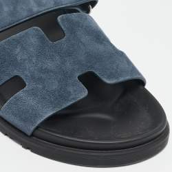 Hermes Navy Blue Suede Chypre Sandals Size 41