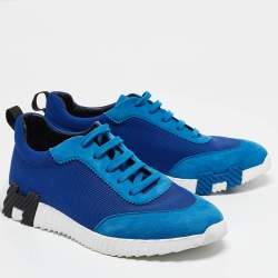 Hermes Blue Mesh and Suede Bouncing Sneakers Size 43