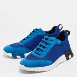 Hermes Blue Mesh and Suede Bouncing Sneakers Size 43