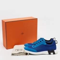 Hermes Blue Mesh and Suede Bouncing Sneakers Size 43