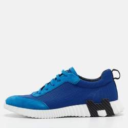 Hermes Blue Mesh and Suede Bouncing Sneakers Size 43