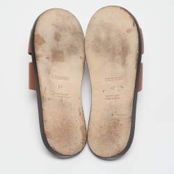 Hermes Brown Leather Izmir Slides Size 43