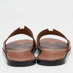 Hermes Brown Leather Izmir Slides Size 43