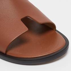Hermes Brown Leather Izmir Slides Size 43