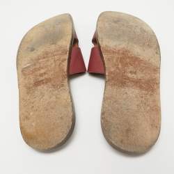 Hermes Burgundy Leather Izmir Slides Size 44.5