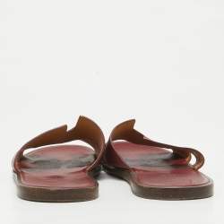 Hermes Burgundy Leather Izmir Slides Size 44.5
