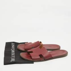 Hermes Burgundy Leather Izmir Slides Size 44.5