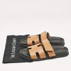 Hermes Brown Leather Chypre Flat Sandals Size 41.5