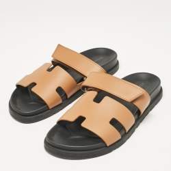 Hermes Brown Leather Chypre Flat Sandals Size 41.5