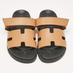 Hermes Brown Leather Chypre Flat Sandals Size 41.5