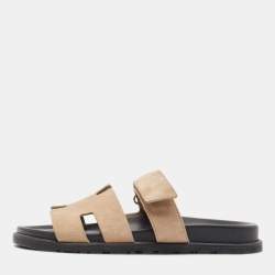Hermes Brown Suede Chypre Flat Slides Size 42